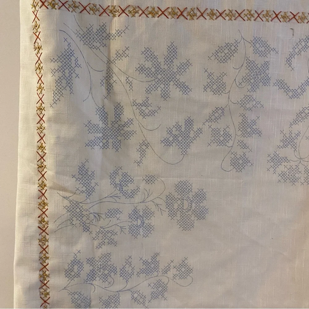 Vintage Embroidery Pre-Stamped Linen 60”x88” Tablecloth (Started)